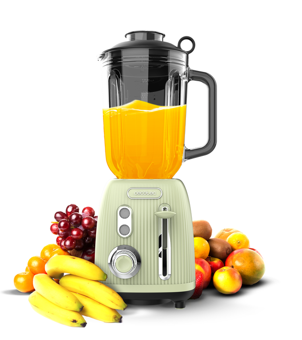 Blender cu cană Cecotec Power Black Titanium RetroGreen, 1,5 l, 1200 W, 2 viteze, verde