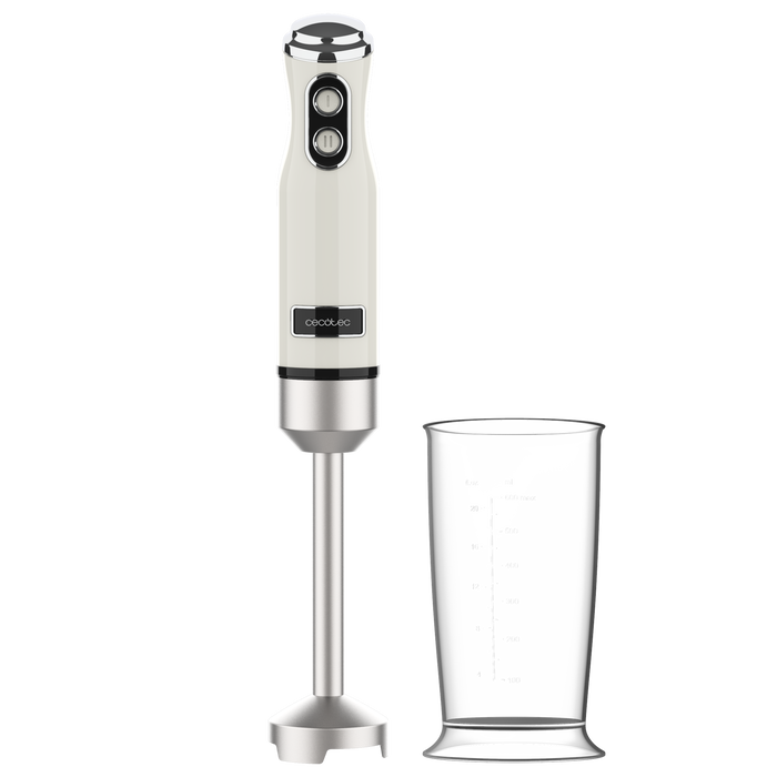 Blender de mână Cecotec Power RetroBeige 1200MAX Pro, 1200 W, recipient de 0,5 l, 2 trepte