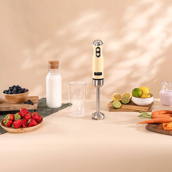 Blender vertical Cecotec Power RetroYellow 1200MAX Cream&Crush, 1200 W, 0,5 l, 2 trepte, galben