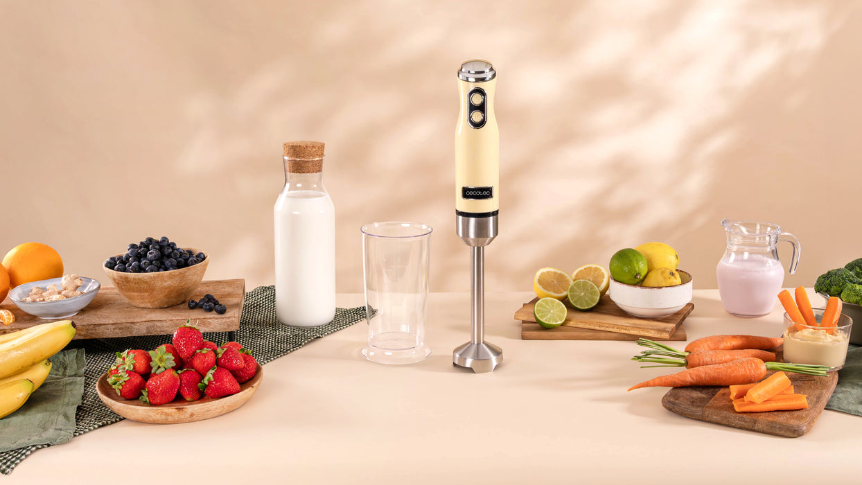 Blender vertical Cecotec Power RetroYellow 1200MAX Cream&Crush, 1200 W, 0,5 l, 2 trepte, galben