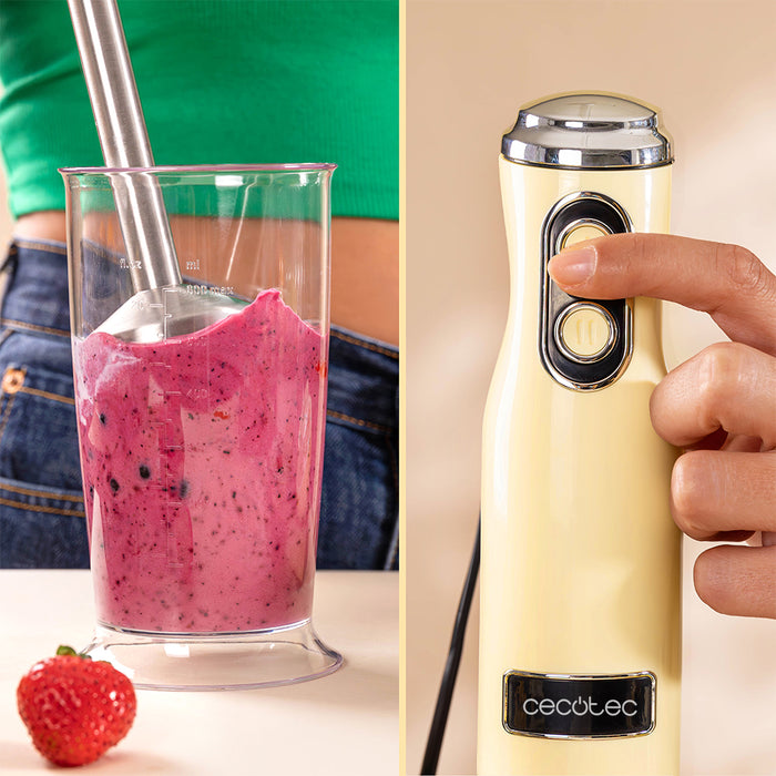 Blender vertical Cecotec Power RetroYellow 1200MAX Cream&Crush, 1200 W, 0,5 l, 2 trepte, galben