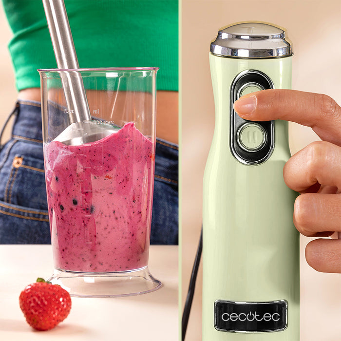 Blender vertical Cecotec Power RetroGreen 1200MAX Cream&Crush, 1200 W, 0,5 l, 2 viteze, verde