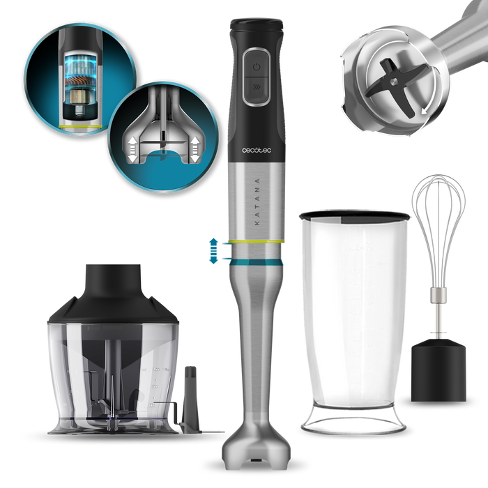 Blender de mână Cecotec Katana 15 Chop G, 1500 W, 21 de viteze, recipient de 800 ml, gri