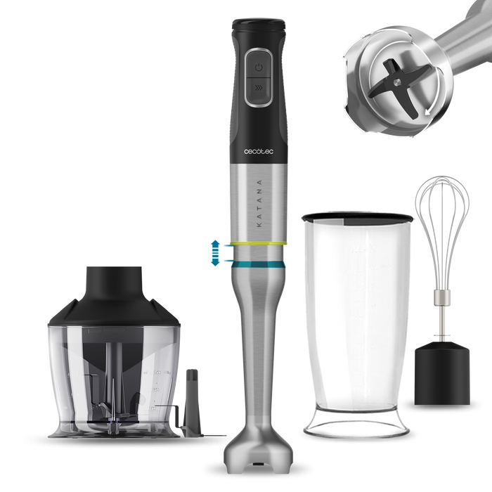 Blender de mână Cecotec Katana 15 Chop G, 1500 W, 21 de viteze, recipient de 800 ml, gri