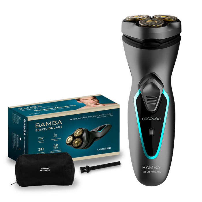 Aparat de ras rotativ Cecotec PrecisionCare Titanium PerfectCut, capete 3D, autonomie 40 min, încărcare 120 min
