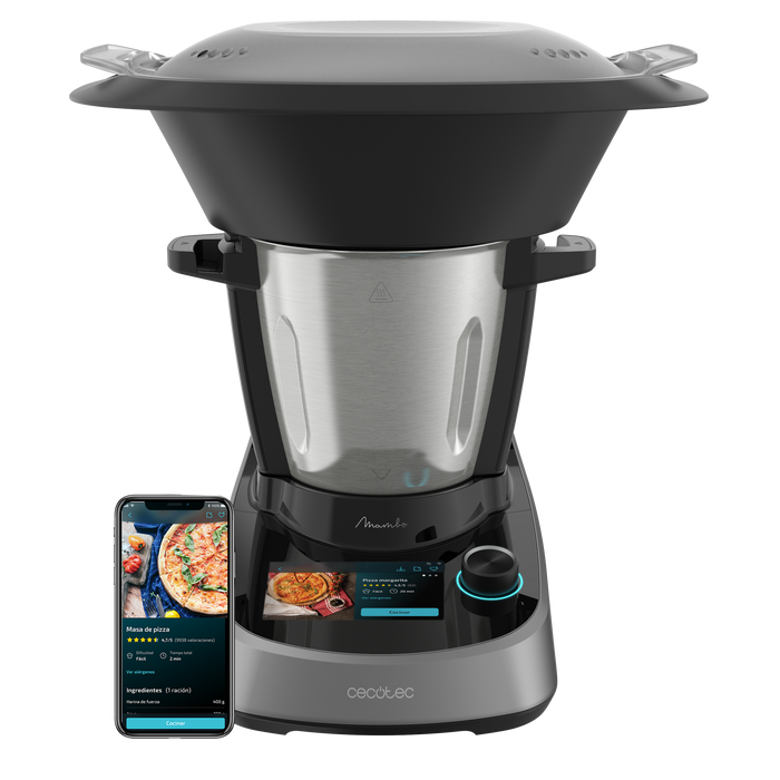 Robot de bucătărie multifuncțional Cecotec Mambo Touch, 3,3 l, 37 de funcții, ecran TFT de 5 inchi, negru