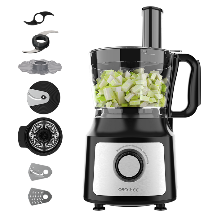 Robot de bucătărie Cecotec FoodProcessor Comino 1000, 1000 W, bol de 2 l, 2 trepte + Pulse, negru