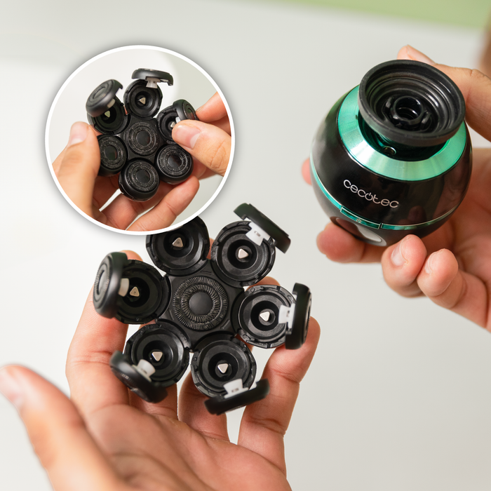 Aparat de ras pentru cap Cecotec PrecisionCare Skull Shaver, 7 lame flotante, autonomie 60 min, bază de încărcare