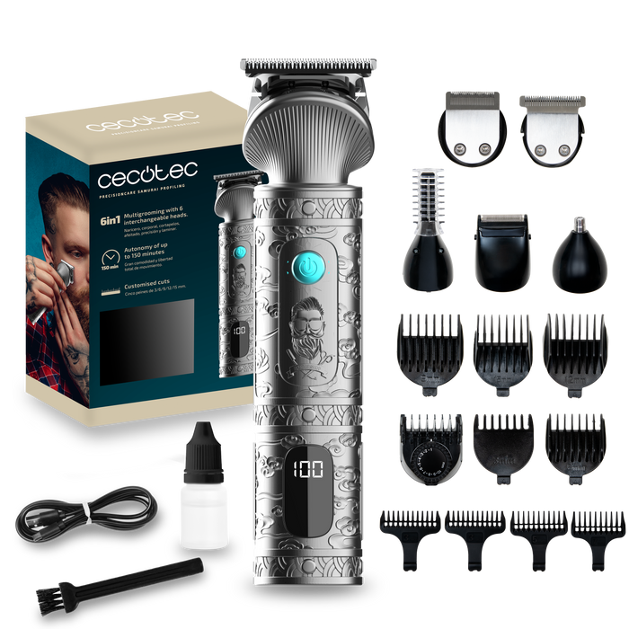 Aparat de tuns părul și barba Cecotec PrecisionCare Samurai Profiling, 6500 rpm, baterie 2000 mAh, 10 piepteni