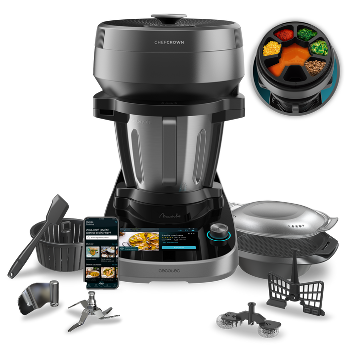 Robot de bucătărie multifuncțional Cecotec Mambo CooKing Victory, 1600 W, bol de 4,5 l, 37 de funcții, negru