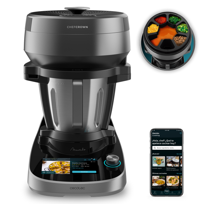 Robot de bucătărie multifuncțional Cecotec Mambo CooKing Victory, 1600 W, bol de 4,5 l, 37 de funcții, negru
