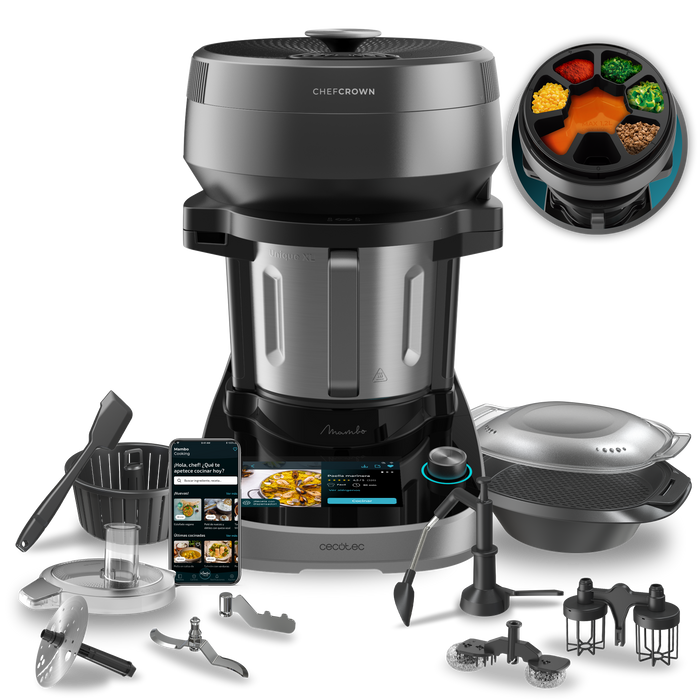 Robot de bucătărie multifuncțional Cecotec Mambo CooKing Unique, 2100 W, 4,7 l, 37 funcții, negru