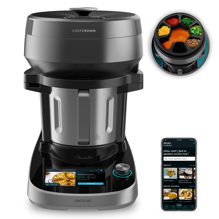 Robot de bucătărie multifuncțional Cecotec Mambo CooKing Unique, 2100 W, 4,7 l, 37 funcții, negru