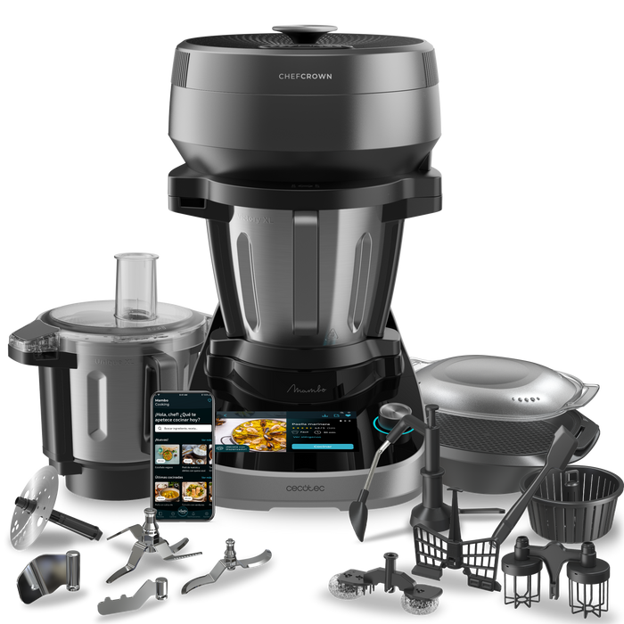 Robot de bucătărie multifuncțional Cecotec Mambo CooKing Total Gourmet, 4,5 l, 2100 W, 37 funcții, negru