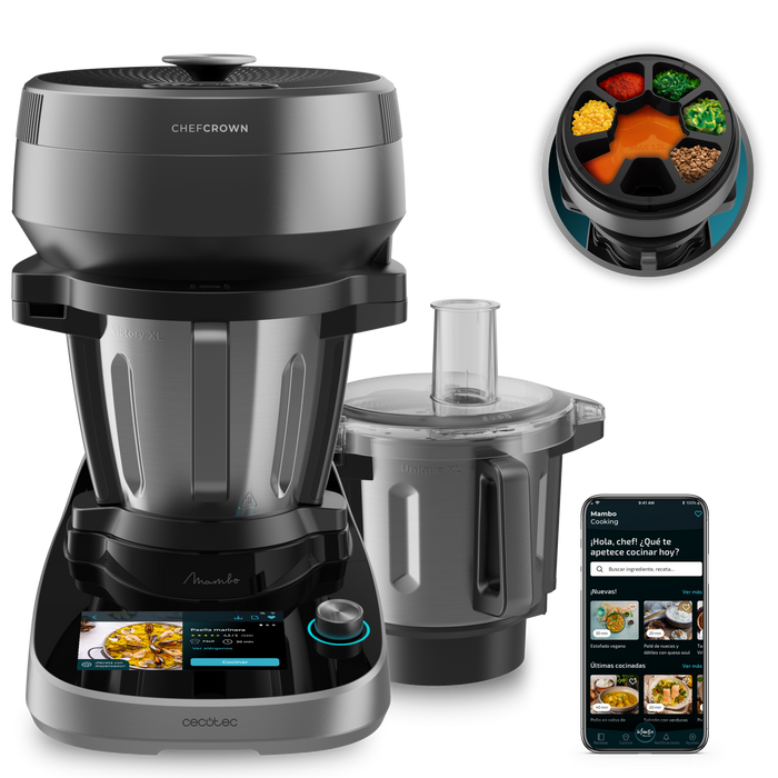 Robot de bucătărie multifuncțional Cecotec Mambo CooKing Total Gourmet, 4,5 l, 2100 W, 37 funcții, negru