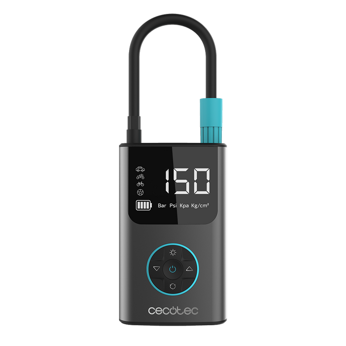Pompă electrică Cecotec Air Max, presiune maximă 150 psi, baterie 2 × 2000 mAh, 8 × 5 × 13 cm