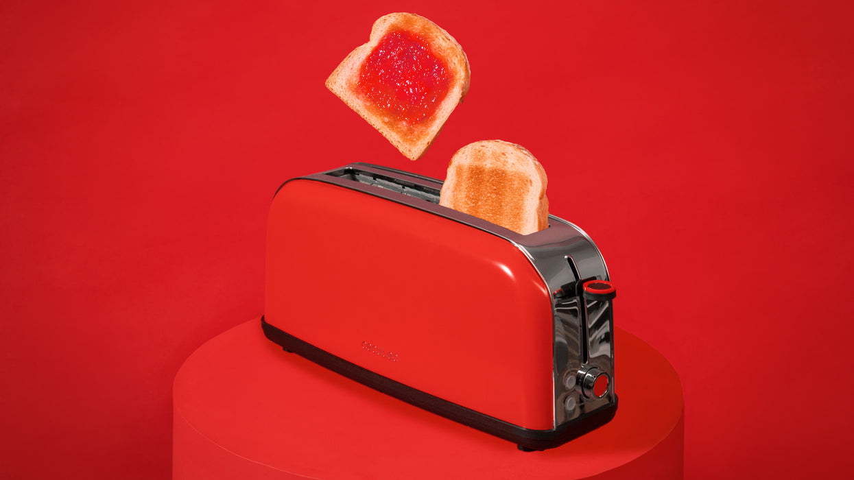 Prăjitor de pâine cu fantă lungă Cecotec Toastin' time 850 Red Long, 850 W, 7 trepte, 39,1 × 12,6 × 17,7 cm, roșu
