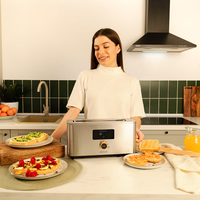 Prăjitor de pâine cu fantă lungă Cecotec Touch&Toast Extra, 1000 W, 2 felii, inox