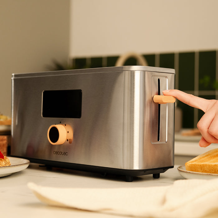 Prăjitor de pâine cu fantă lungă Cecotec Touch&Toast Extra, 1000 W, 2 felii, inox