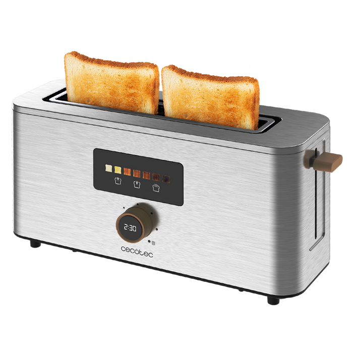 Prăjitor de pâine cu fantă lungă Cecotec Touch&Toast Extra, 1000 W, 2 felii, inox