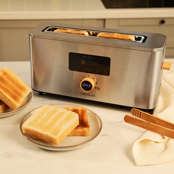 Prăjitor de pâine cu fantă lungă Cecotec Touch&Toast Extra, 1000 W, 2 felii, inox