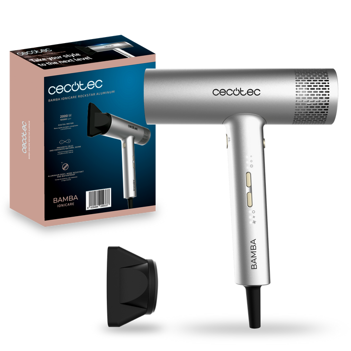 Uscător de păr Cecotec IoniCare RockStar Aluminum, 2000 W, 105000 rpm, 3 viteze, 4 trepte de temperatură