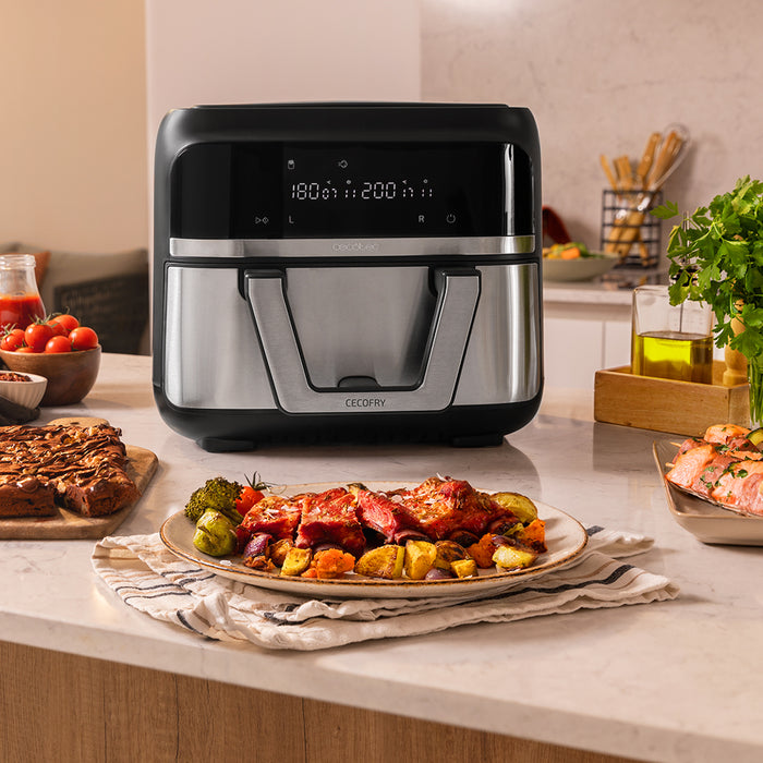 Friteuză cu aer cald Cecotec Cecofry Dual 9000, 9 l, 2850 W, 6 moduri, oțel