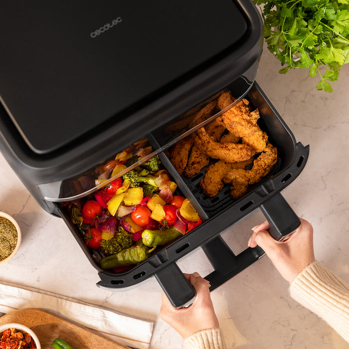 Friteuză cu aer cald Cecotec Cecofry Dual 9000, 9 l, 2850 W, 6 moduri, oțel