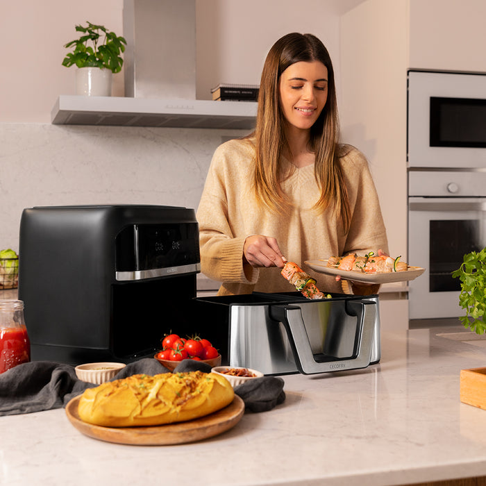 Friteuză cu aer cald Cecotec Cecofry Dual 9000, 9 l, 2850 W, 6 moduri, oțel