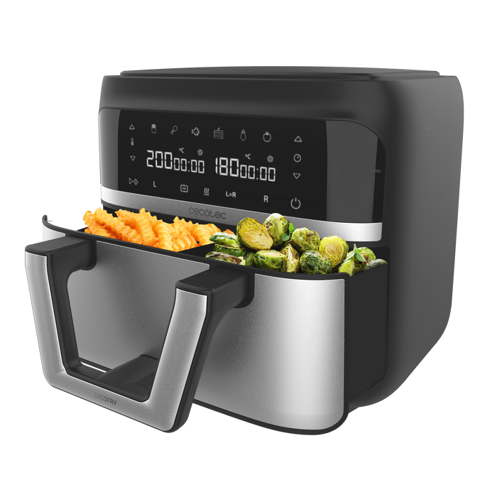 Friteuză cu aer cald Cecotec Cecofry Dual 9000, 9 l, 2850 W, inox