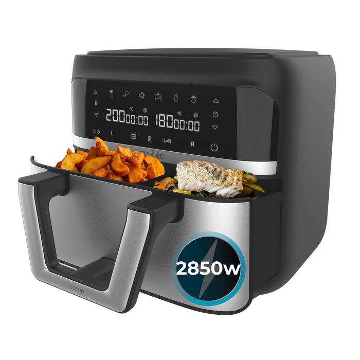 Friteuză cu aer cald Cecotec Cecofry Dual 9000, 9 l, 2850 W, 6 moduri, oțel