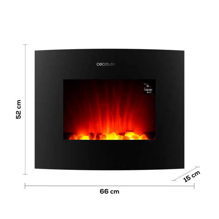 Șemineu electric Cecotec ReadyWarm 2650 Curved Flames Connected, 2000 W, 2 trepte, 66 × 15 × 52 cm, negru
