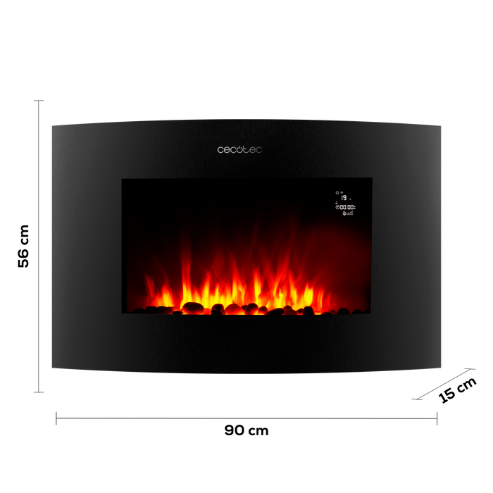 Șemineu electric decorativ Cecotec ReadyWarm 3560 Curved Flames Connected, 2000 W, 90 cm, Wi-Fi, negru