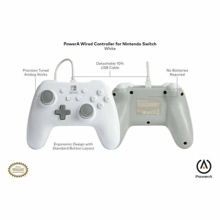 Telecomandă Jocuri Gaming Powera Wired Alb Nintendo Switch