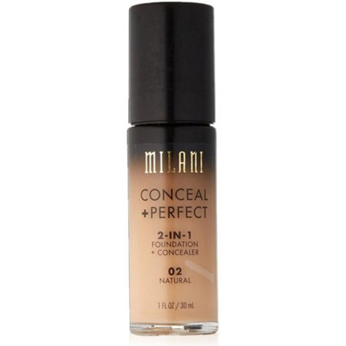 Fond de ten lichid Milani Conceal + Perfect, 2-în-1, nuanța 02 Natural, 30 ml