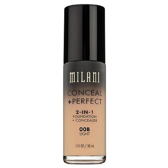 Fond de ten lichid și corector 2-în-1 Milani Conceal + Perfect, finisaj natural, nuanța 00B Light, 30 ml