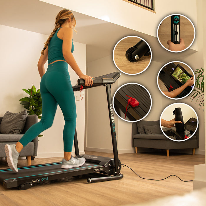 Bandă de alergare pliabilă Cecotec DrumFit WayHome 1000 Runner Sprint, 600 W, 12 programe, suprafață 100 × 40 cm