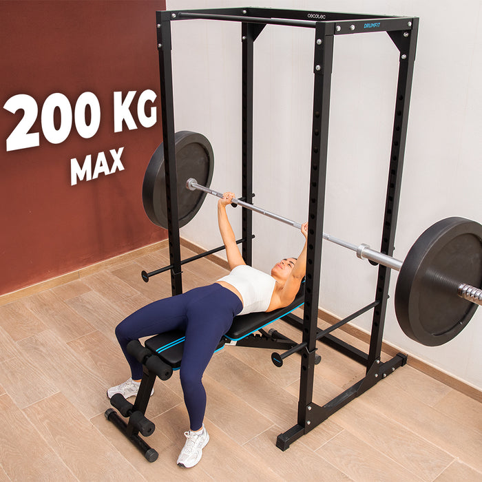 Rack de antrenament Cecotec Drumfit PowerRack 1000, 18 niveluri de reglare, 120 × 117 × 209 cm, negru
