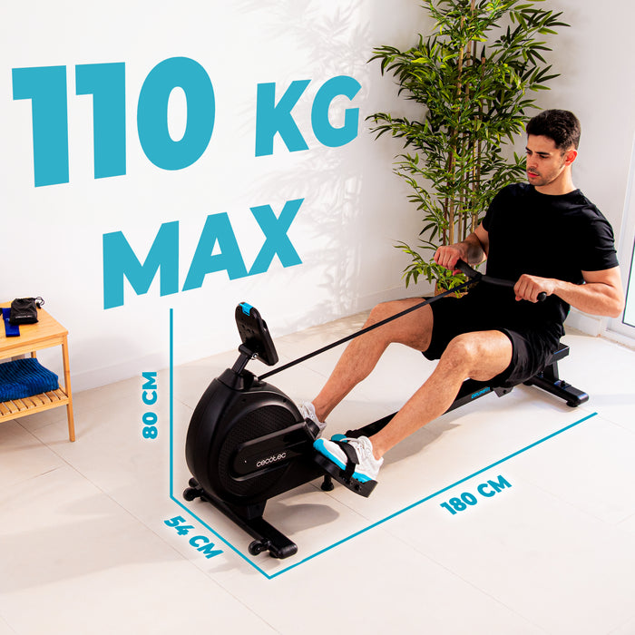 Aparat de vâslit cu rezistență magnetică Cecotec Drumfit Rower 9000 Regatta, volantă 9 kg, 8 niveluri, 54 × 180 × 80 cm
