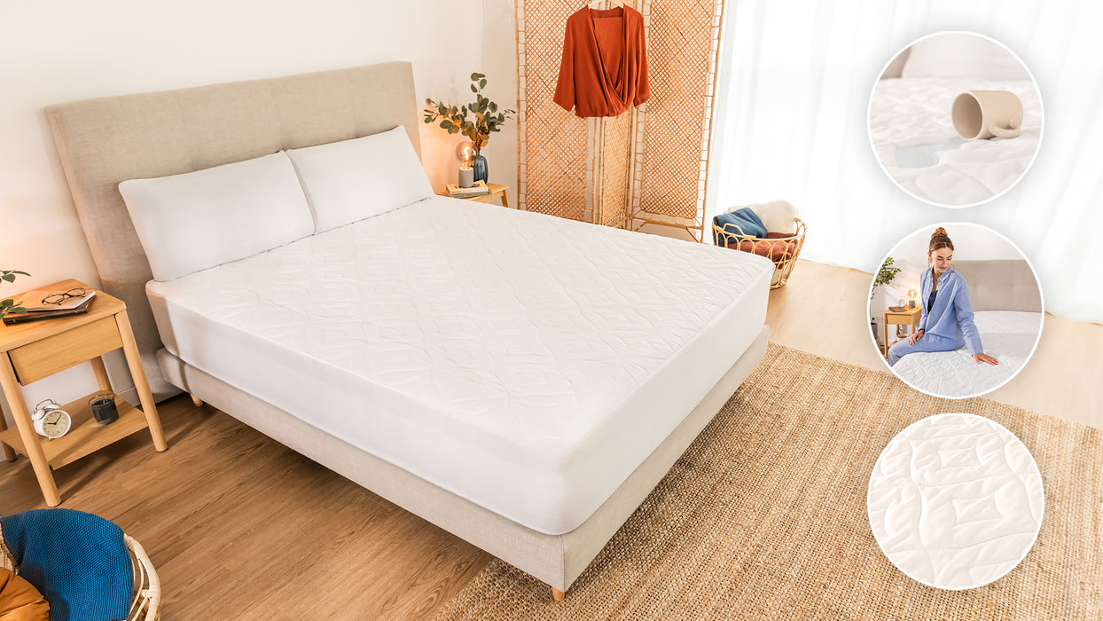 Protector de saltea Cecotec Flow ProtectMattress 1000 CloudSense, 160 × 200 cm, matlasat 130 g/m², impermeabil, alb