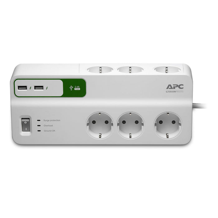 Placă de circuit Prize 6 Puncte de Conectare cu Întrerupător APC PM6U-GR Alb 2300 W