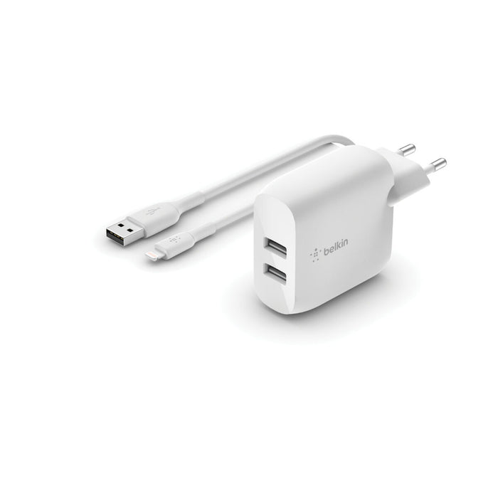 Încărcător de Perete + Cablu Lightning MFI Belkin WCD001VF1MWH Alb 24 W