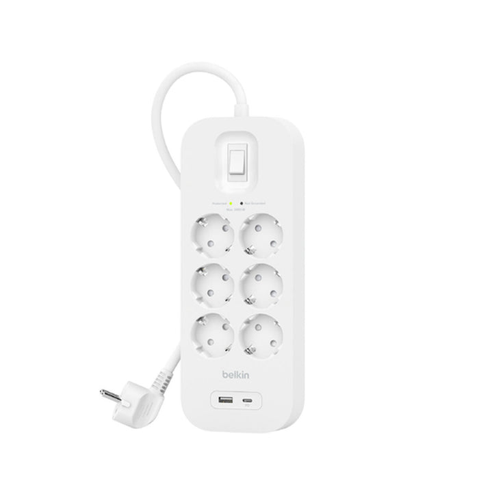 Placă de circuit Prize 6 Puncte de Conectare cu Întrerupător Belkin Connect SRB002VF2M Alb (2 m)