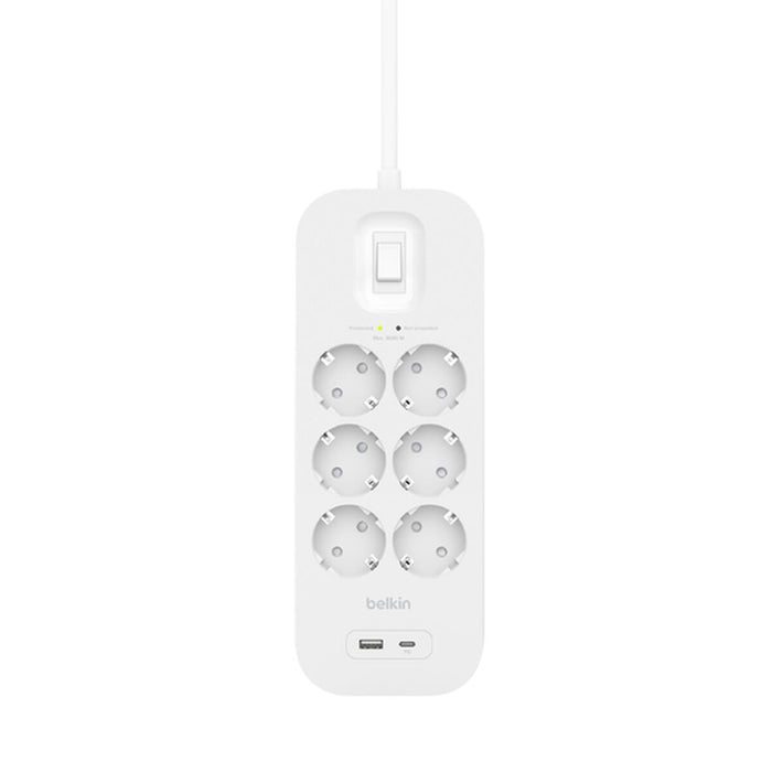 Placă de circuit Prize 6 Puncte de Conectare cu Întrerupător Belkin Connect SRB002VF2M Alb (2 m)
