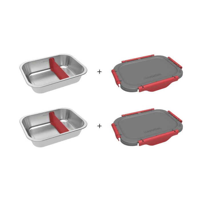 Cutie pentru Prânz HeatsBox Argintiu Silicon Oțel inoxidabil Dreptunghiular 925 ml 22,4 x 16,6 x 7,1 cm (2 Unități)