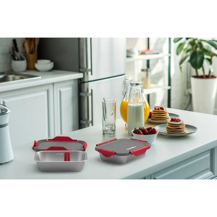 Cutie pentru Prânz HeatsBox Argintiu Silicon Oțel inoxidabil Dreptunghiular 925 ml 22,4 x 16,6 x 7,1 cm (2 Unități)