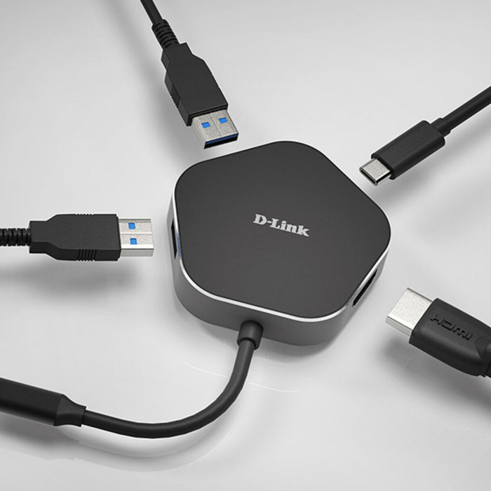Hub USB 3 Porturi D-Link DUB-M420 Negru/Gri Negru/Argintiu 60 W