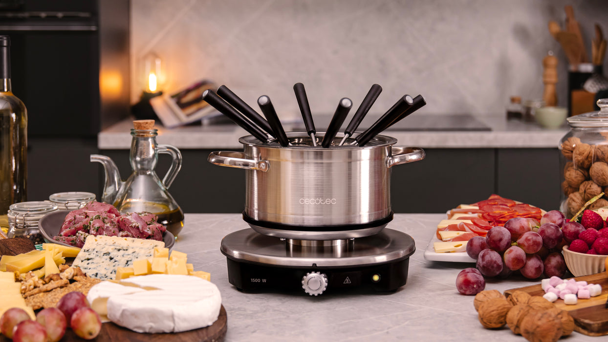 Fondue electrică Cecotec Fun GourmetFondue Advance, 1,7 l, 1500 W, 8 furculițe, inox