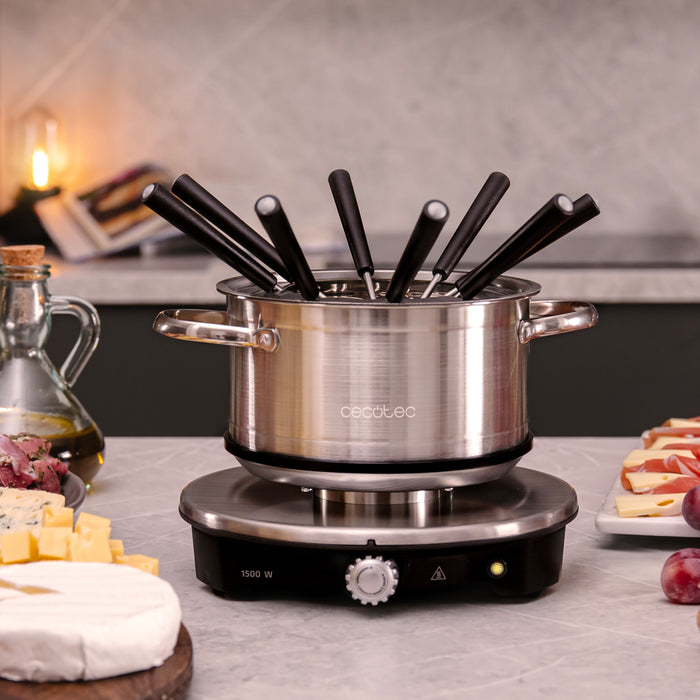 Fondue electrică Cecotec Fun GourmetFondue Advance, 1,7 l, 1500 W, 8 furculițe, inox