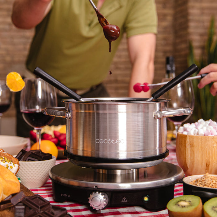 Fondue electrică Cecotec Fun GourmetFondue Advance, 1,7 l, 1500 W, 8 furculițe, inox